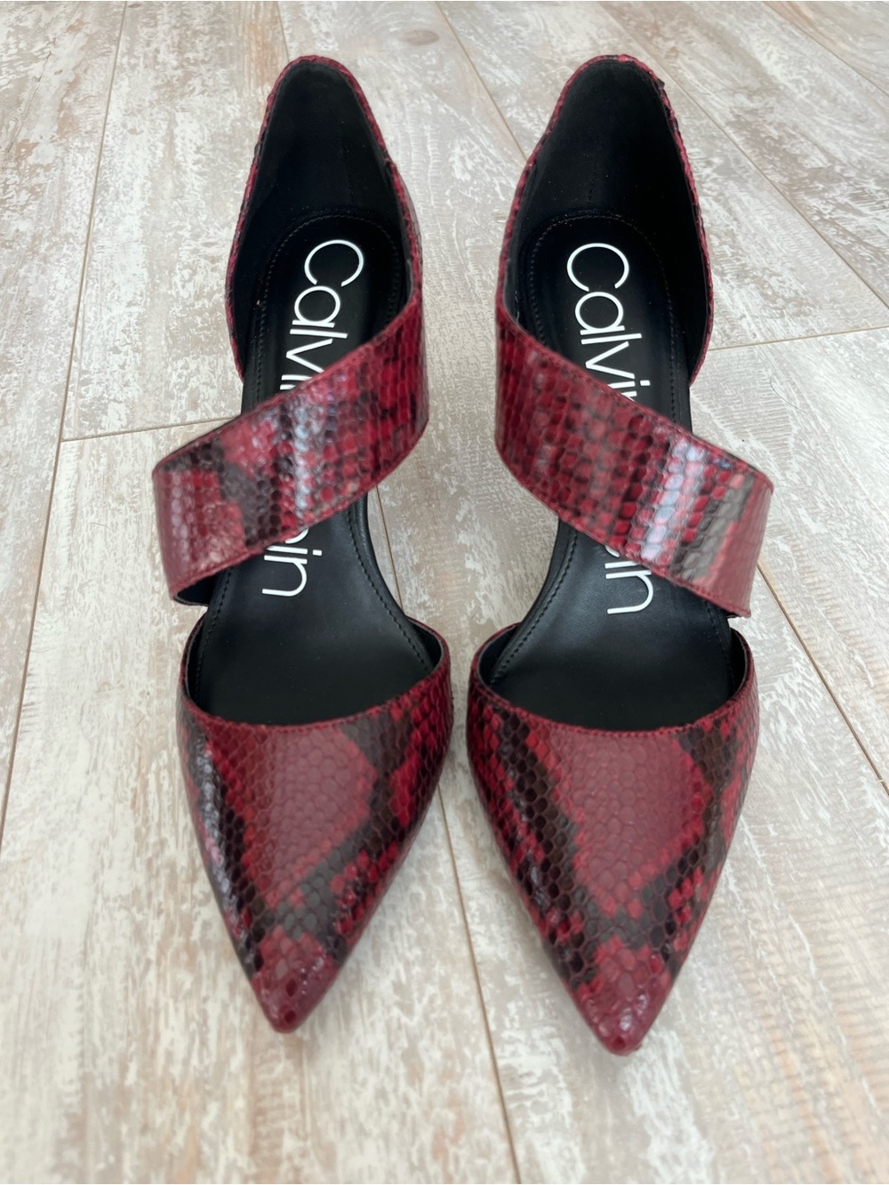 Calvin Klein Burgundy Leather Snakeskin Pointed Toe w/3” Heels
